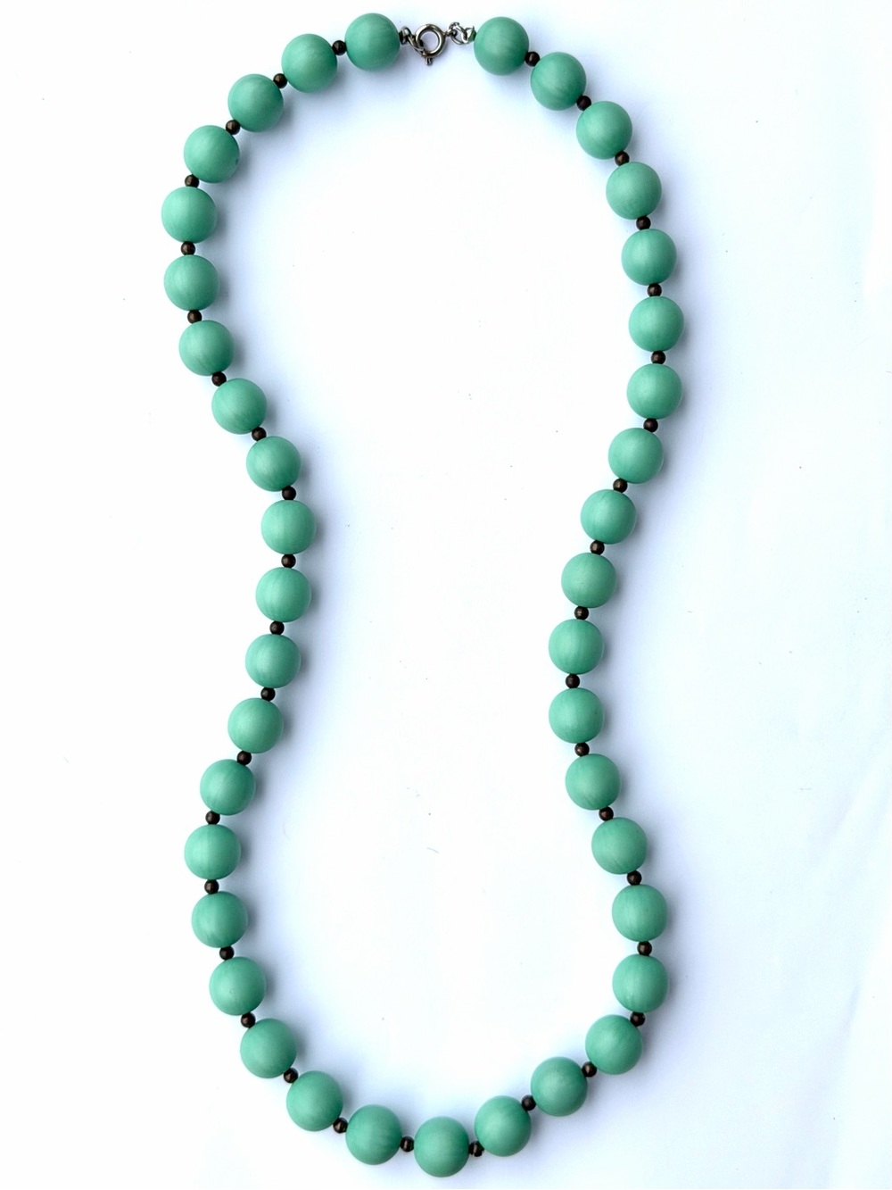 Vintage Seafoam Mint Green Round Matte Beaded Necklace Spacer Beads Chunky 23”
